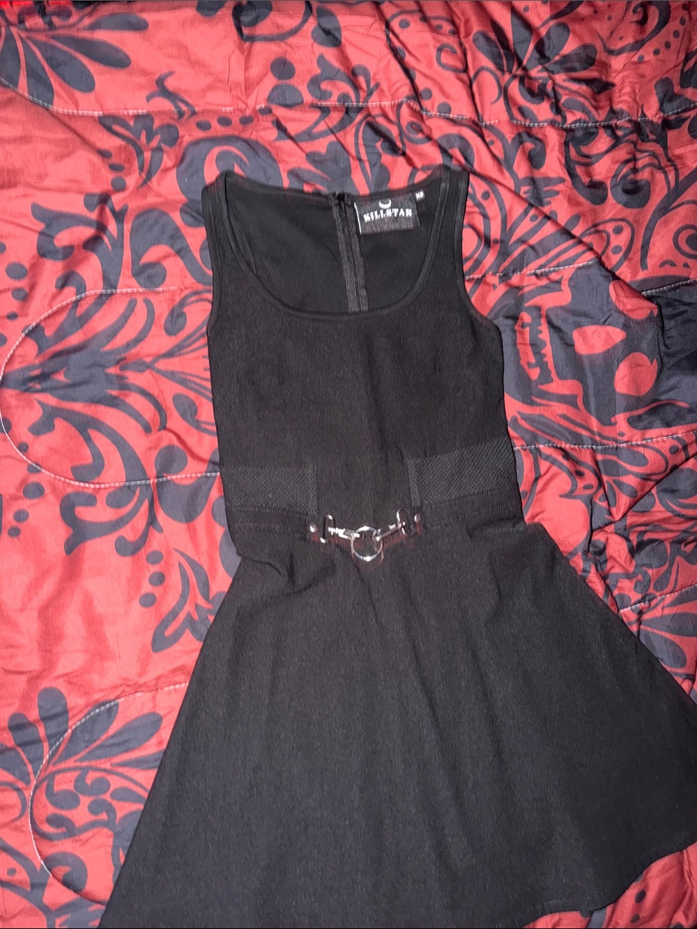 Killstar Black Sleeveless Fit & Flare Dress with Decorative Buckle